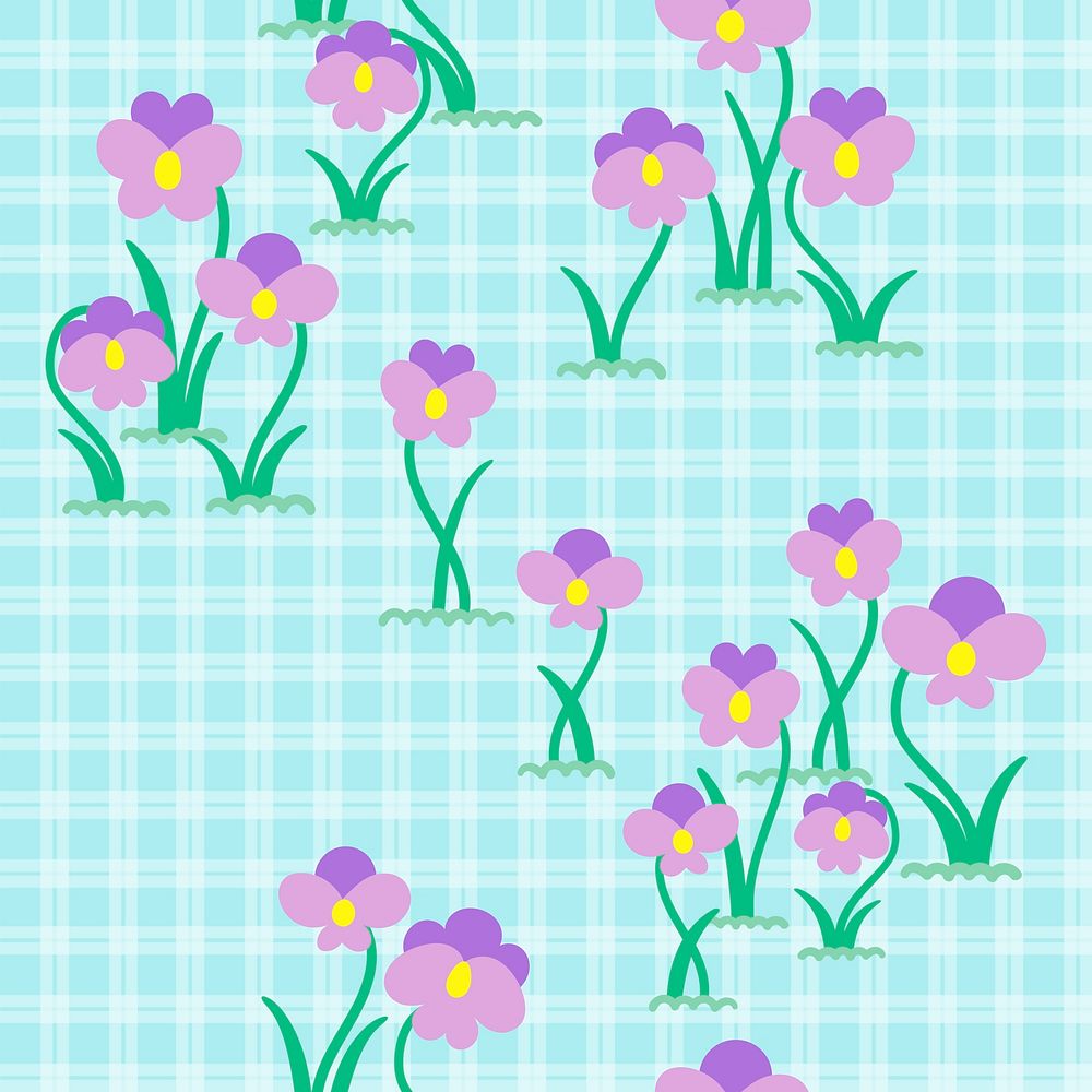 Gingham flower seamless background, colorful spring design psd