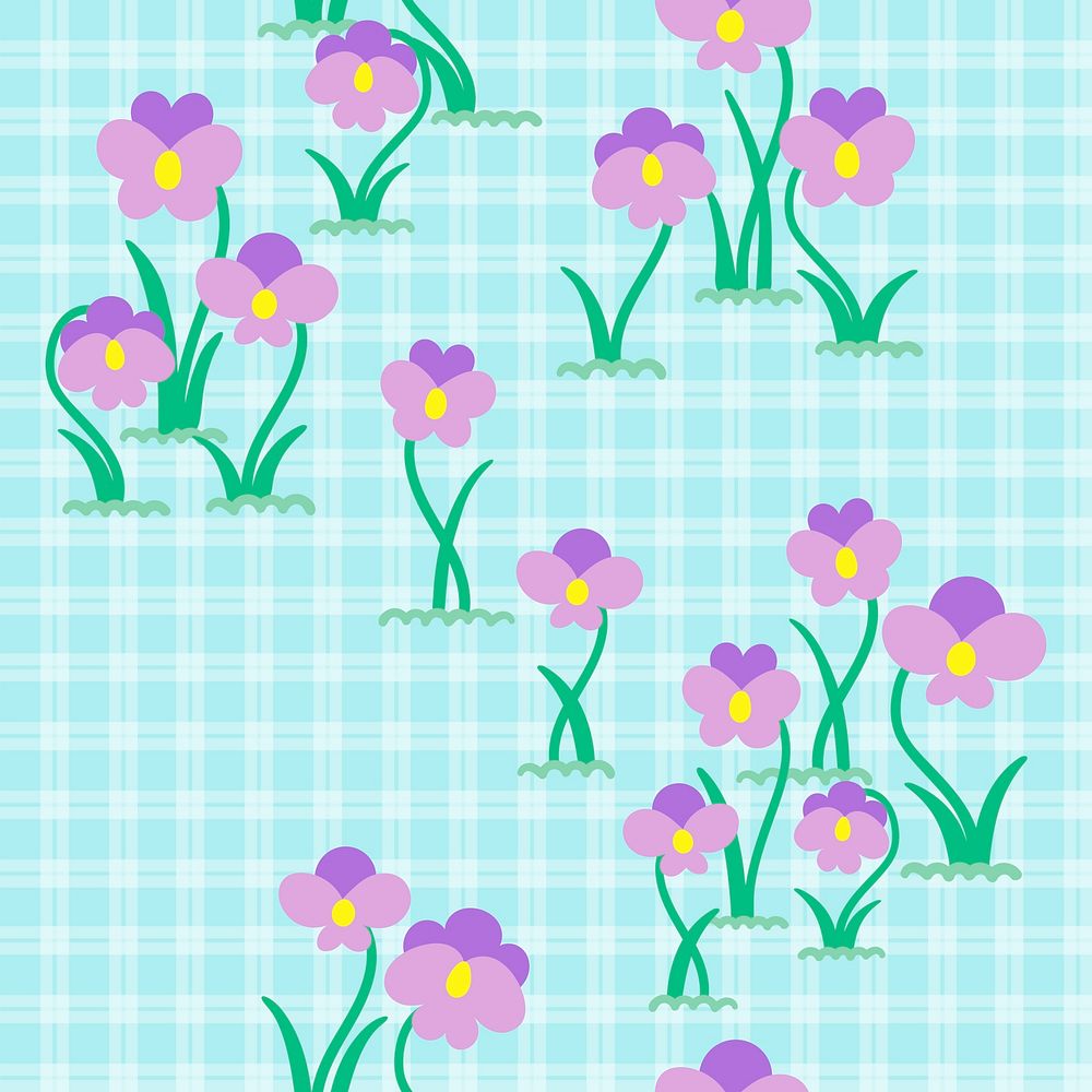 Seamless gingham flower background, colorful spring design vector