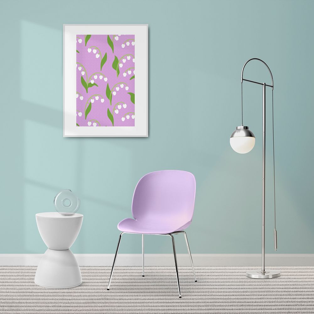 Photo frame mockup, floral interior design psd