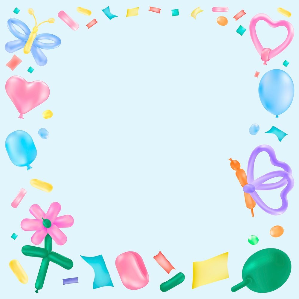 Birthday background, cute balloon border frame, party design