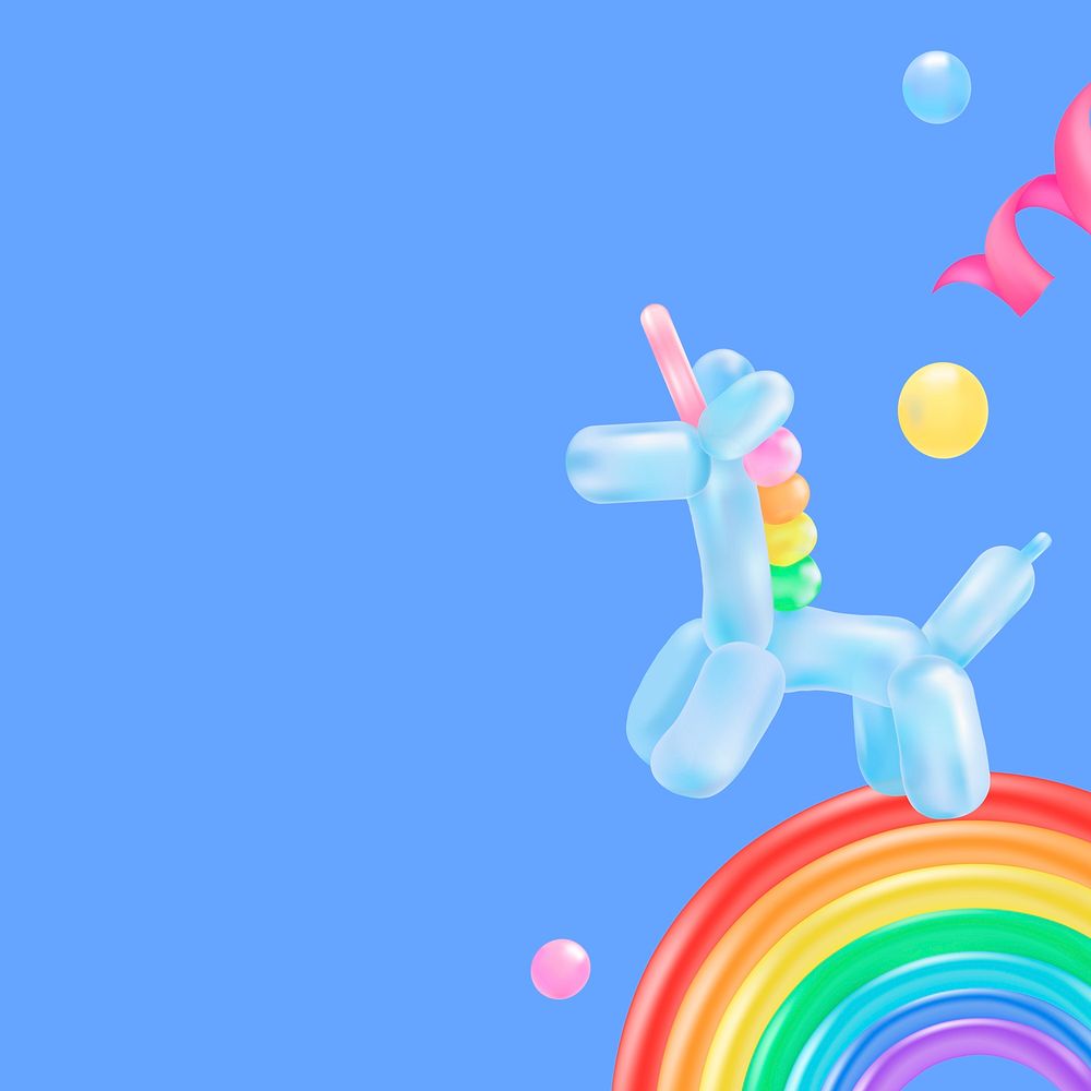 Unicorn Instagram post background, birthday party design for kids psd