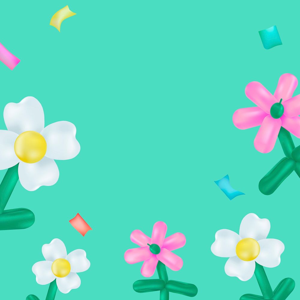 Balloon flower background, cute border frame, summer design