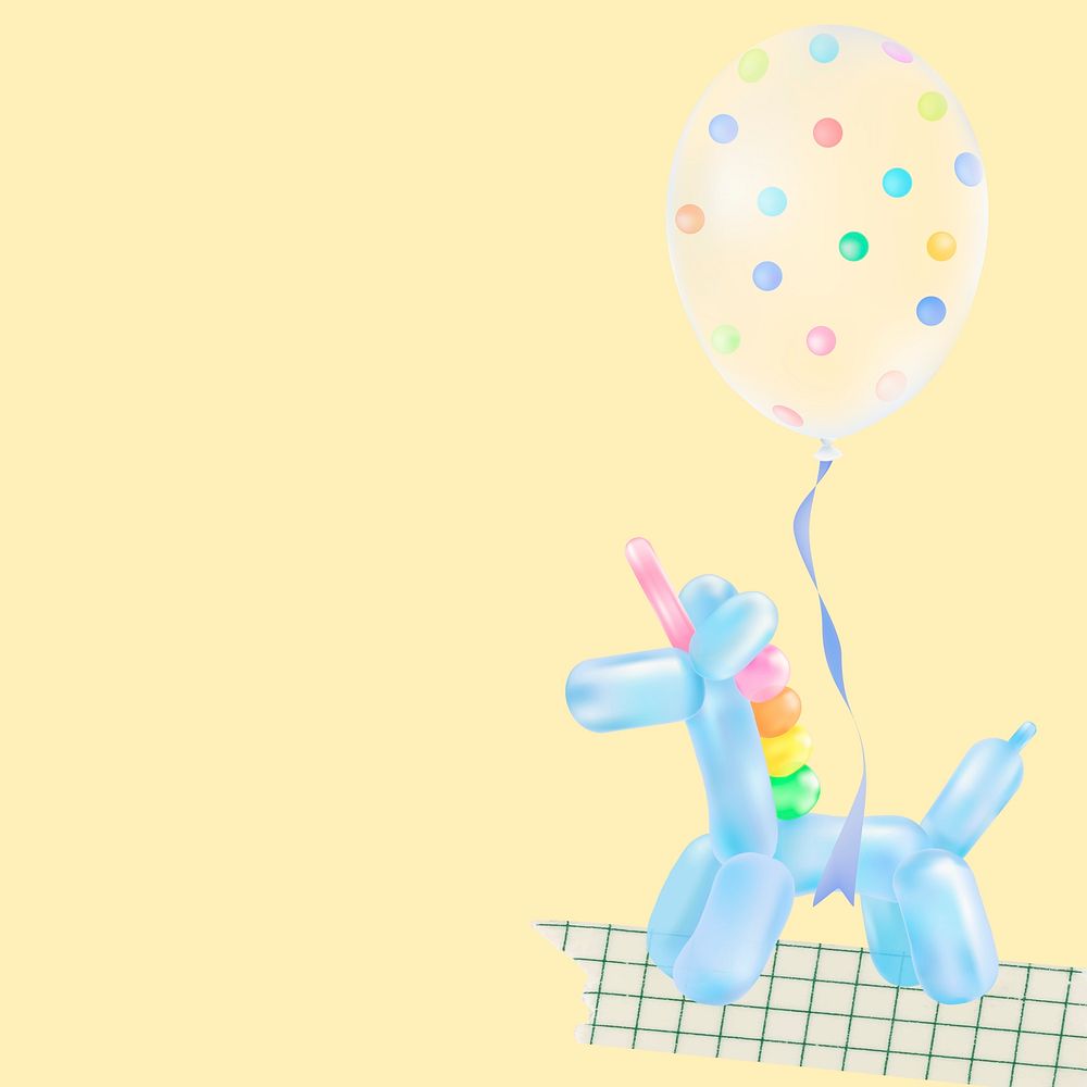Unicorn birthday Instagram post background, cute balloon art psd