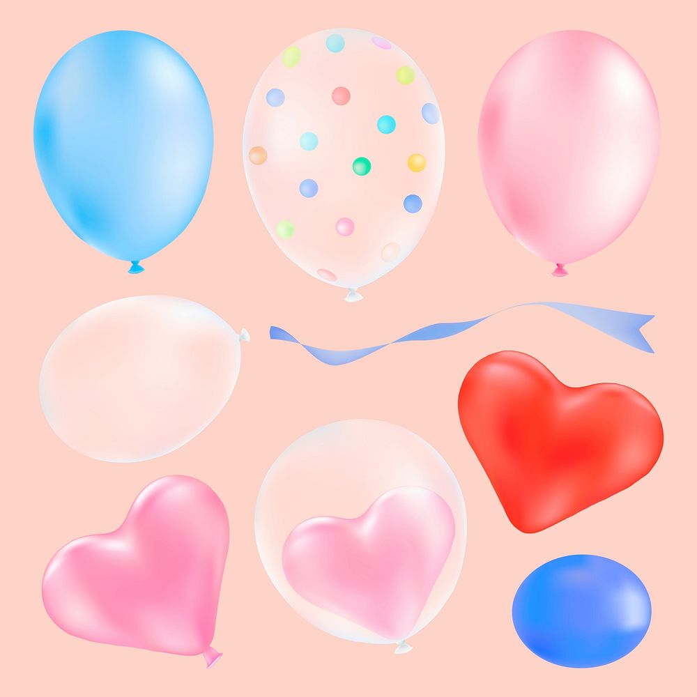 Cute party balloons collage element psd