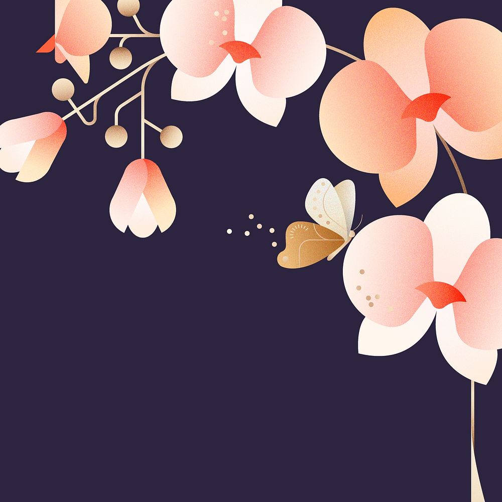Pink Orchids nature post background, botanical border design vector