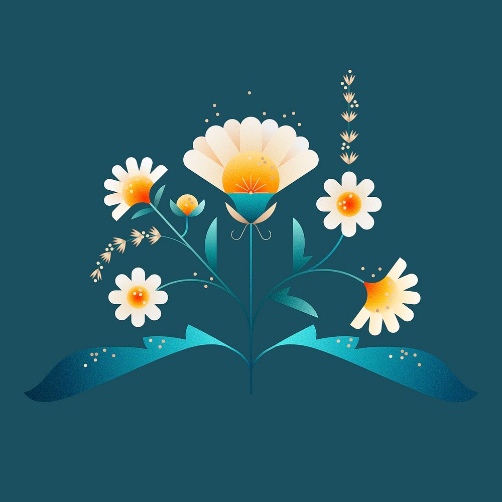 White floral sticker design, illustrative flower design vector