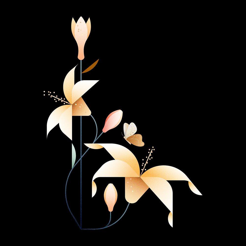 Lilies sticker design, illustrative floral psd