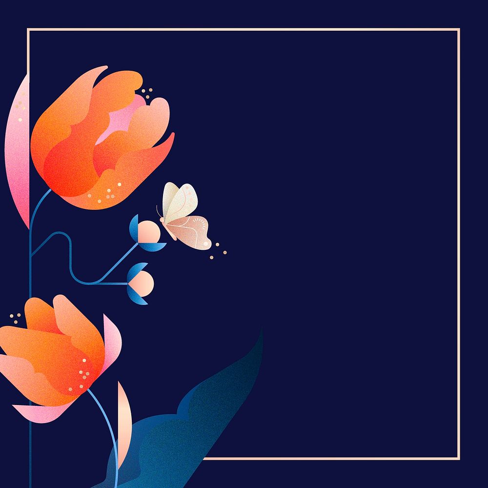 Orange floral post frame background, aesthetic botanical design vector