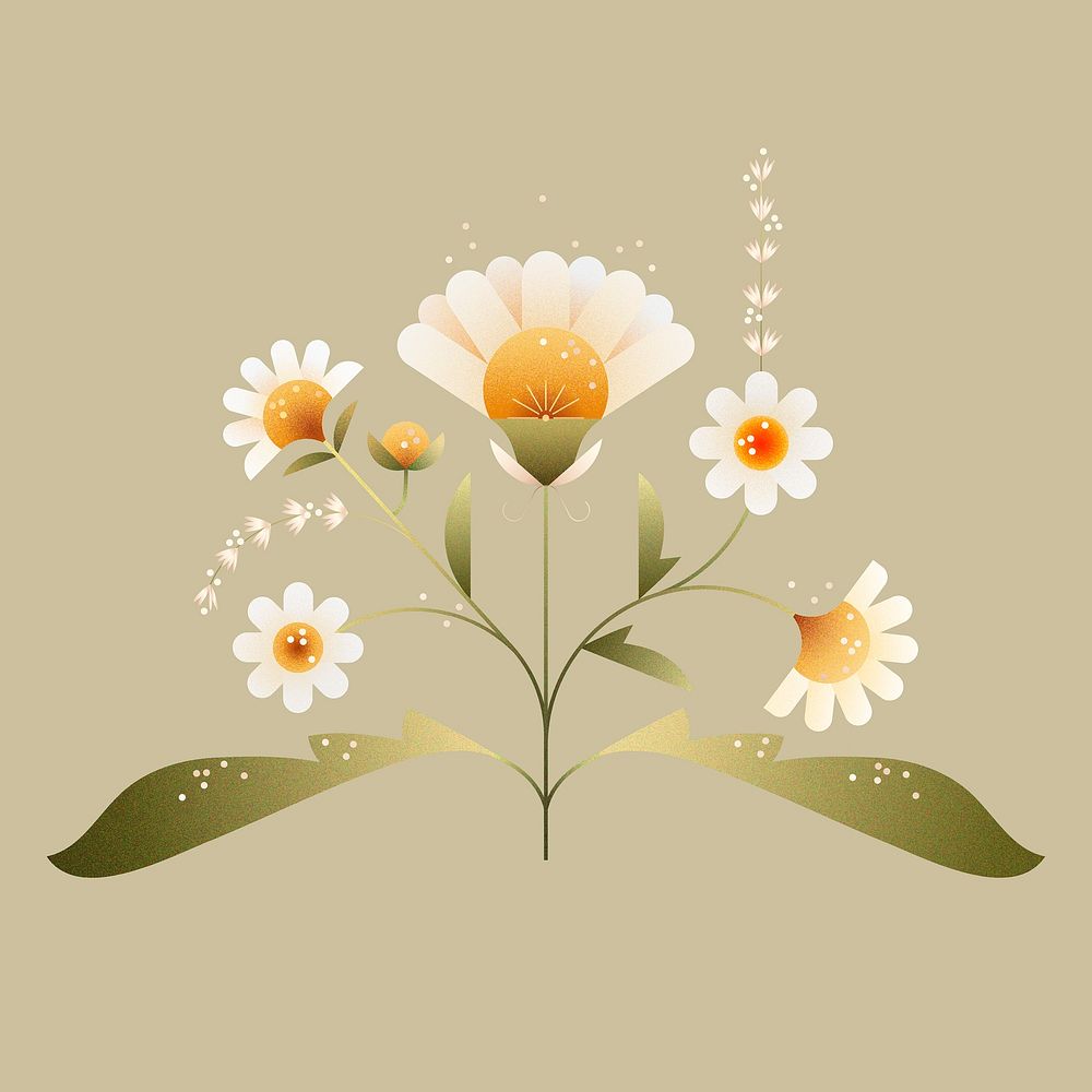 Daisies sticker, geometric design, floral illustration vector