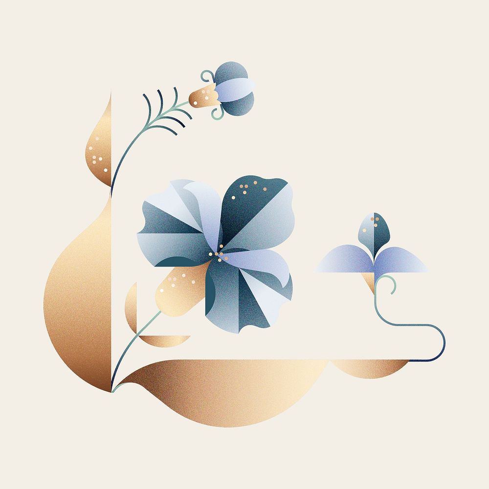 Blue irises sticker, geometric design, floral illustration psd