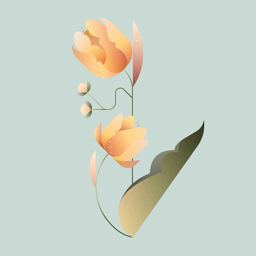 Yellow geometric tulips collage element, floral illustration