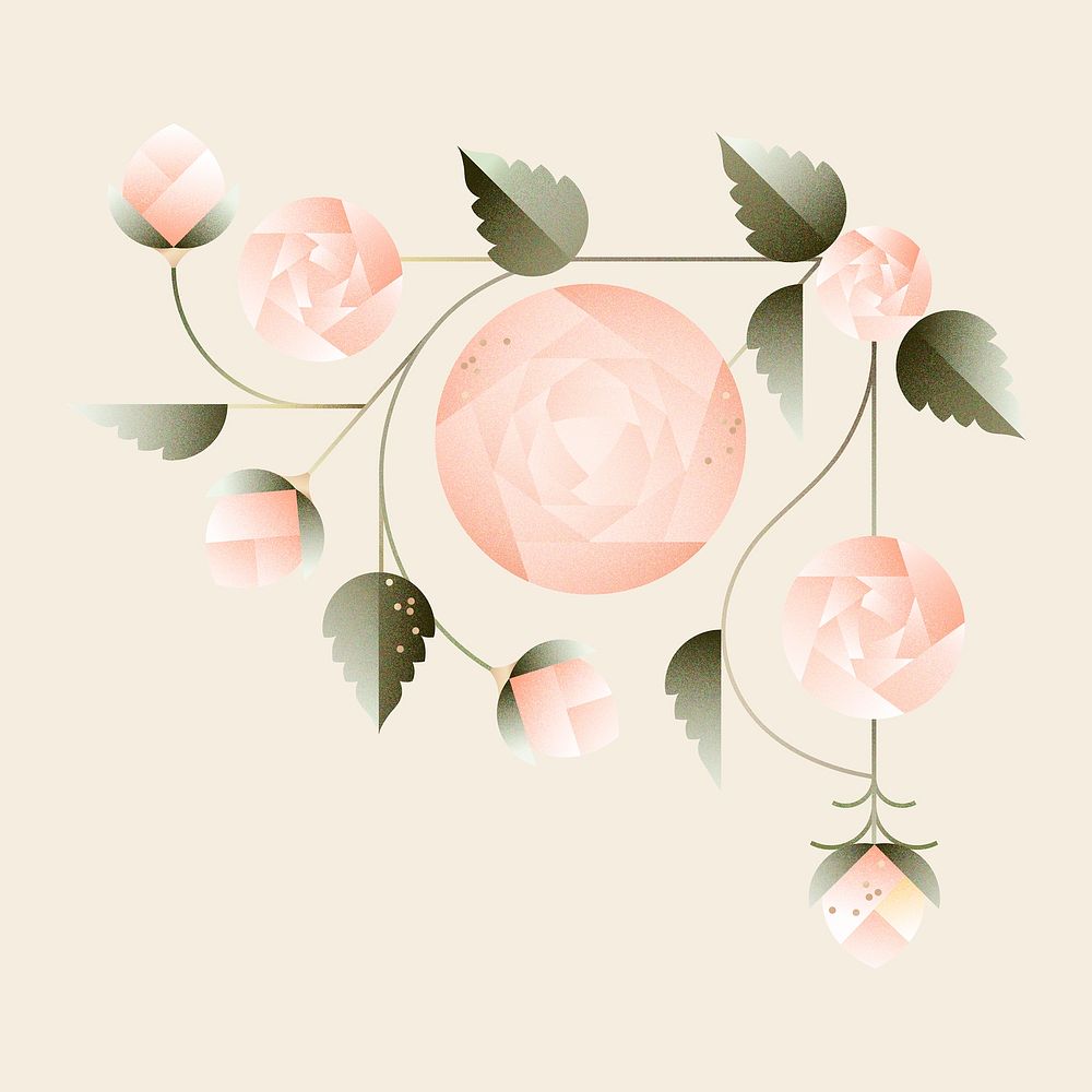 Pink geometric roses collage element, floral illustration