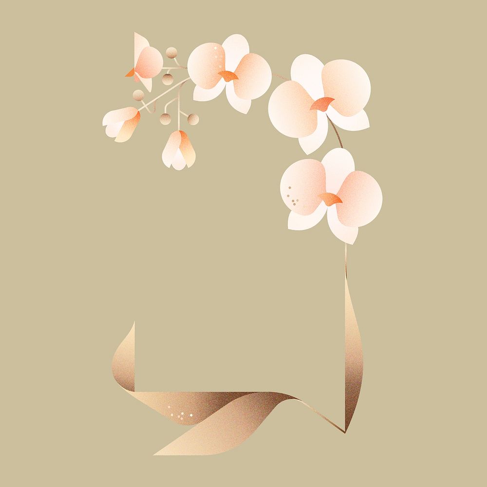 Pink orchids sticker geometric design, floral illustration psd