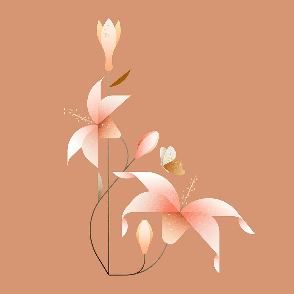 Geometric pink floral sticker design, flower illustration vector