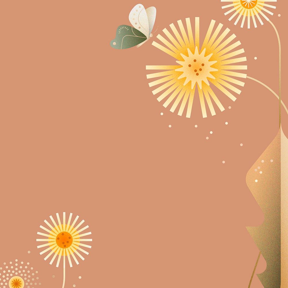 Dandelion orange background, floral border design vector