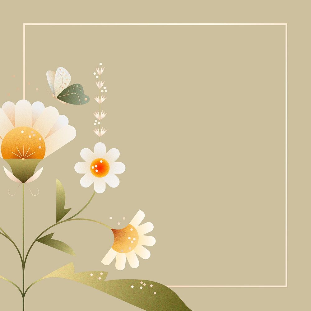 Aesthetic daisies, gold frame, background, floral design