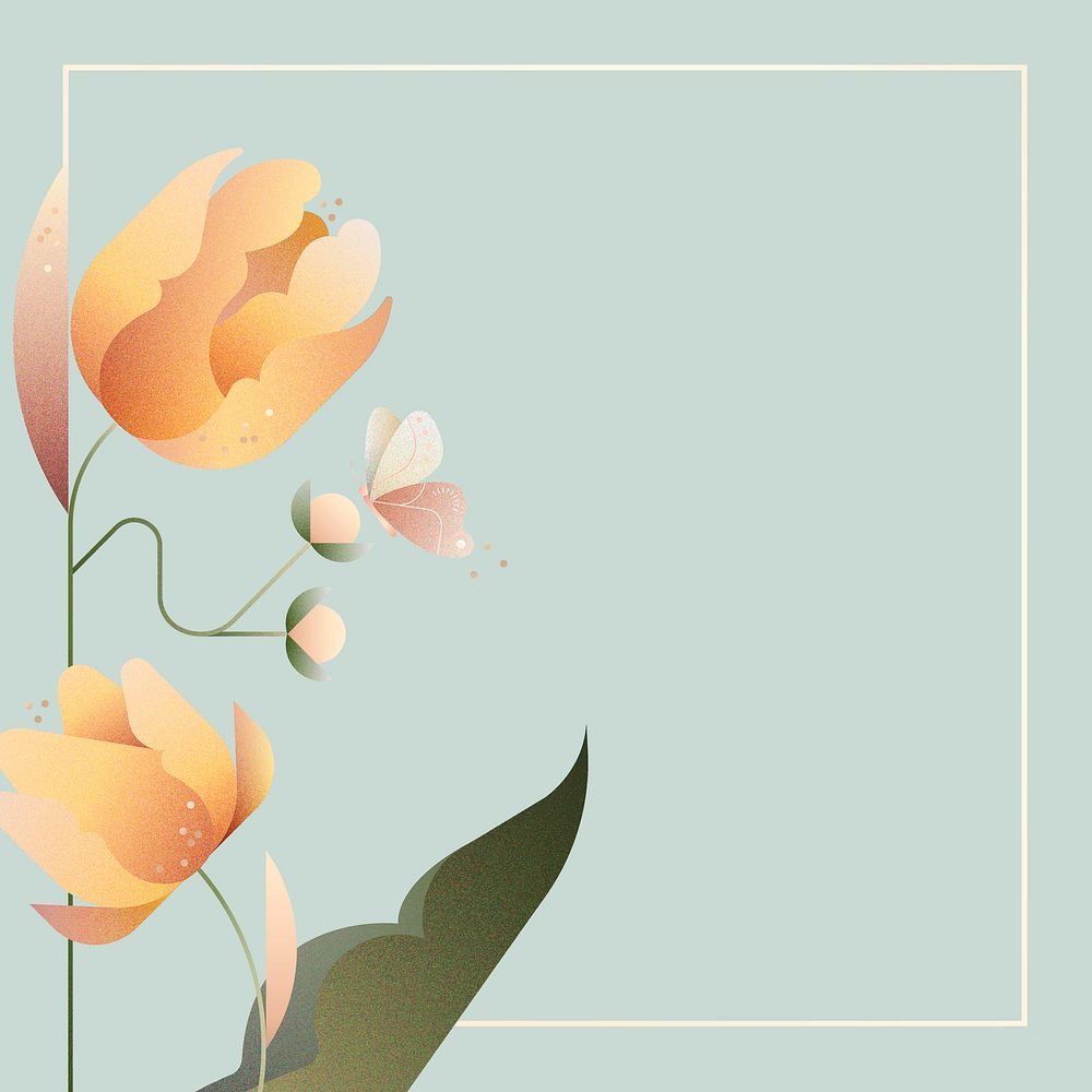 Tulips gold frame blue background, design psd
