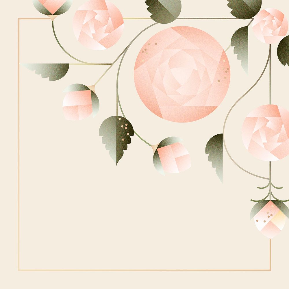 Aesthetic rose flower frame pink background