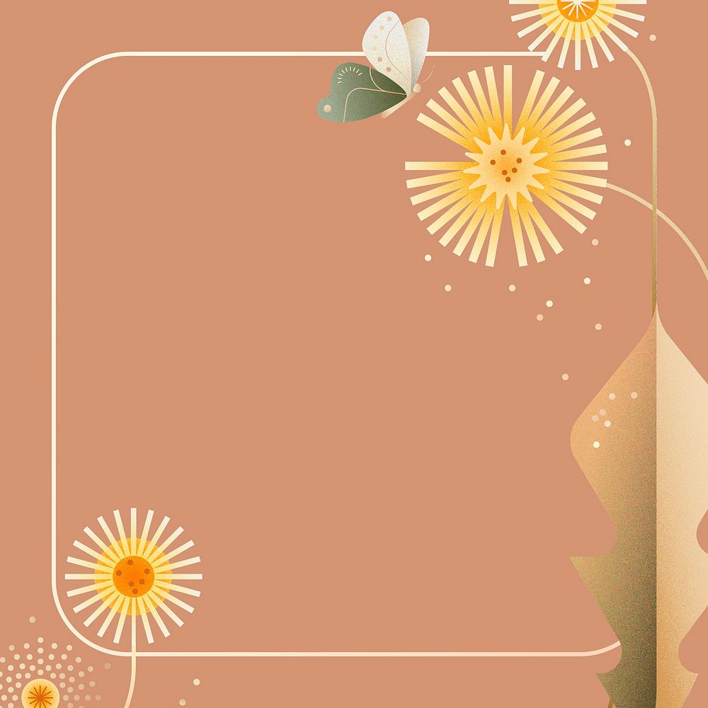 Dandelion orange frame background, floral design psd