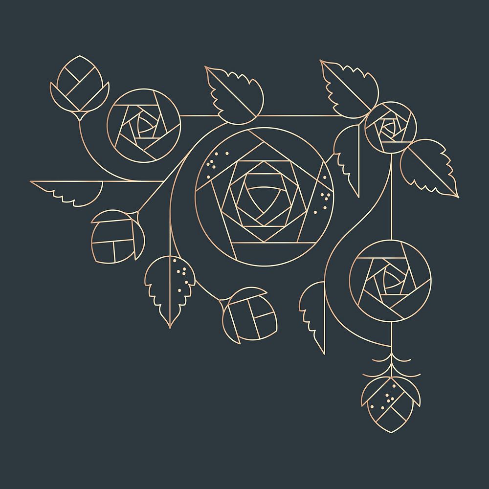 Gold rose, geometric line art design vector