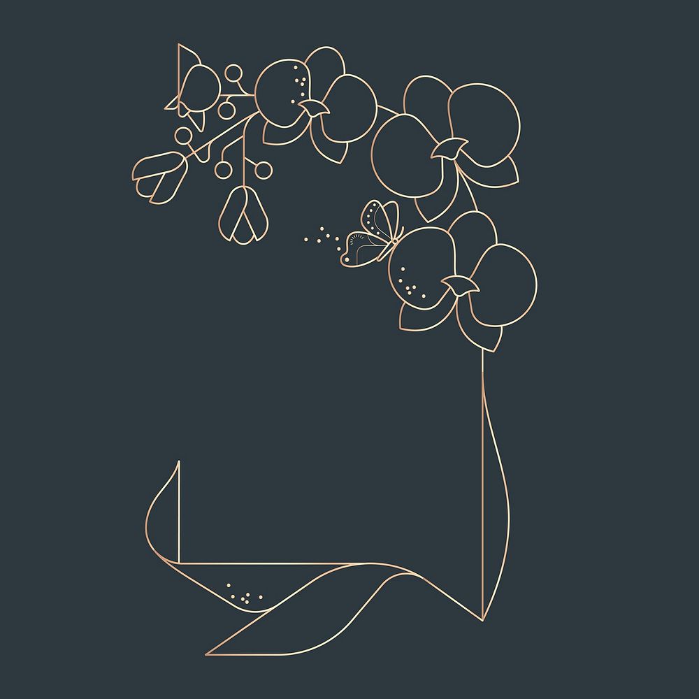 Geometric orchid line art sticker, floral illustration vector