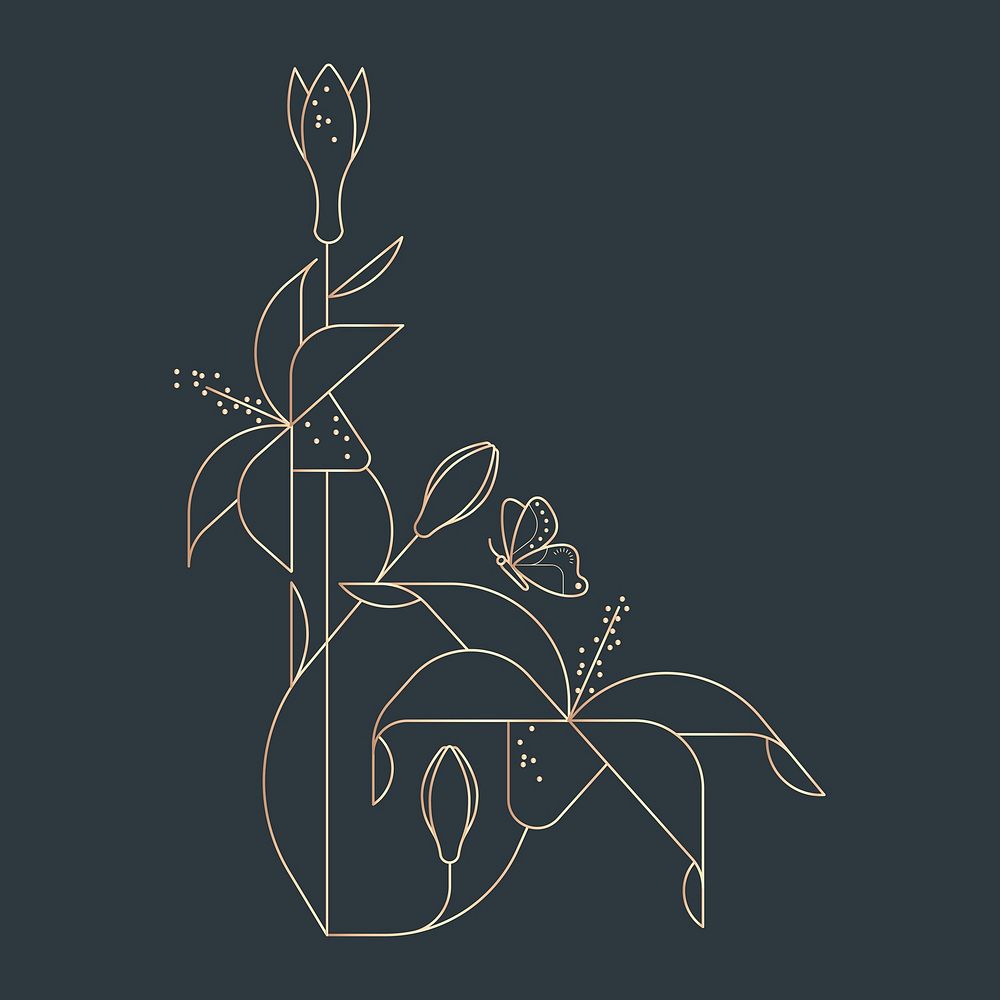 Geometric lilies line art sticker design, floral illustration vector