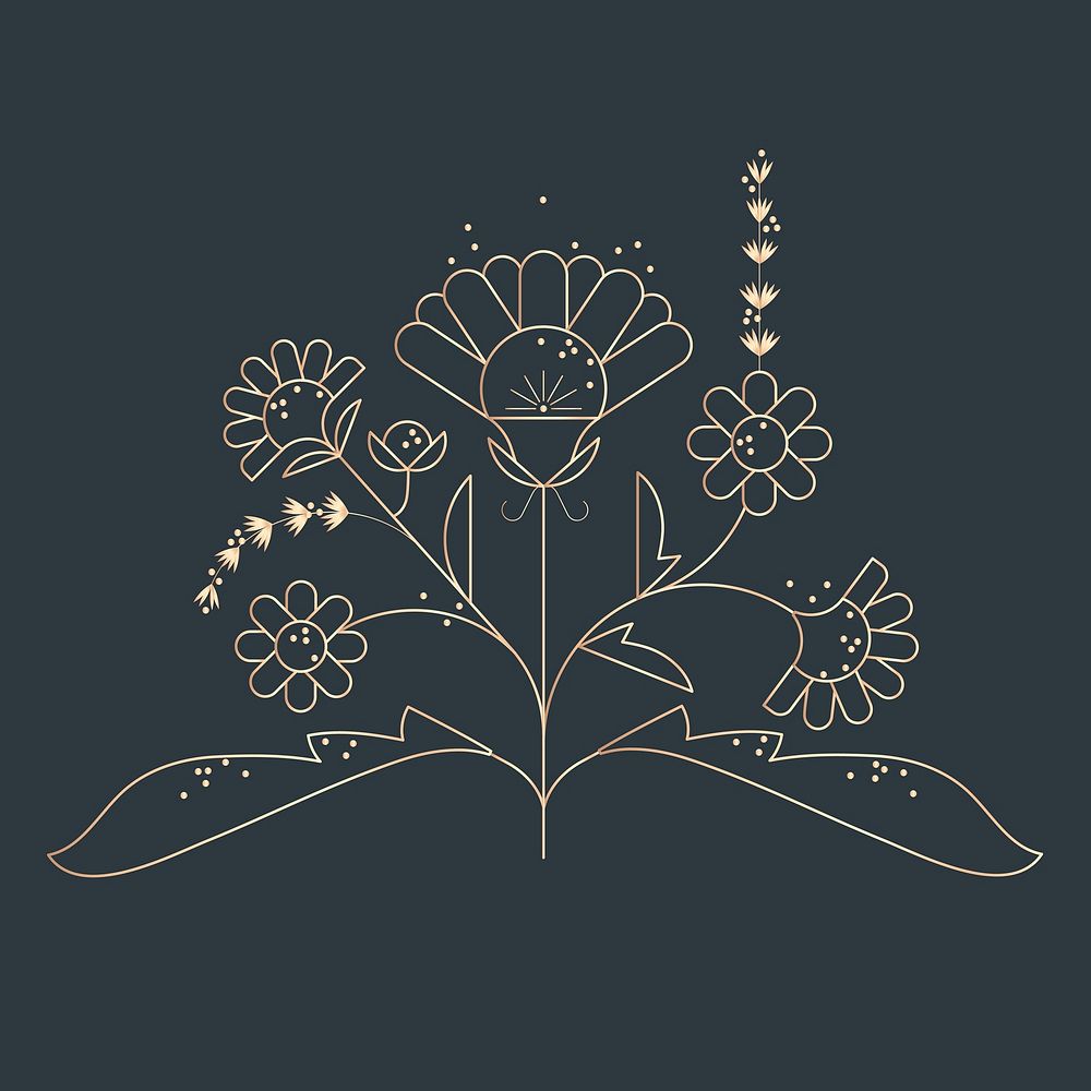 Gold flower, geometric line art design vector