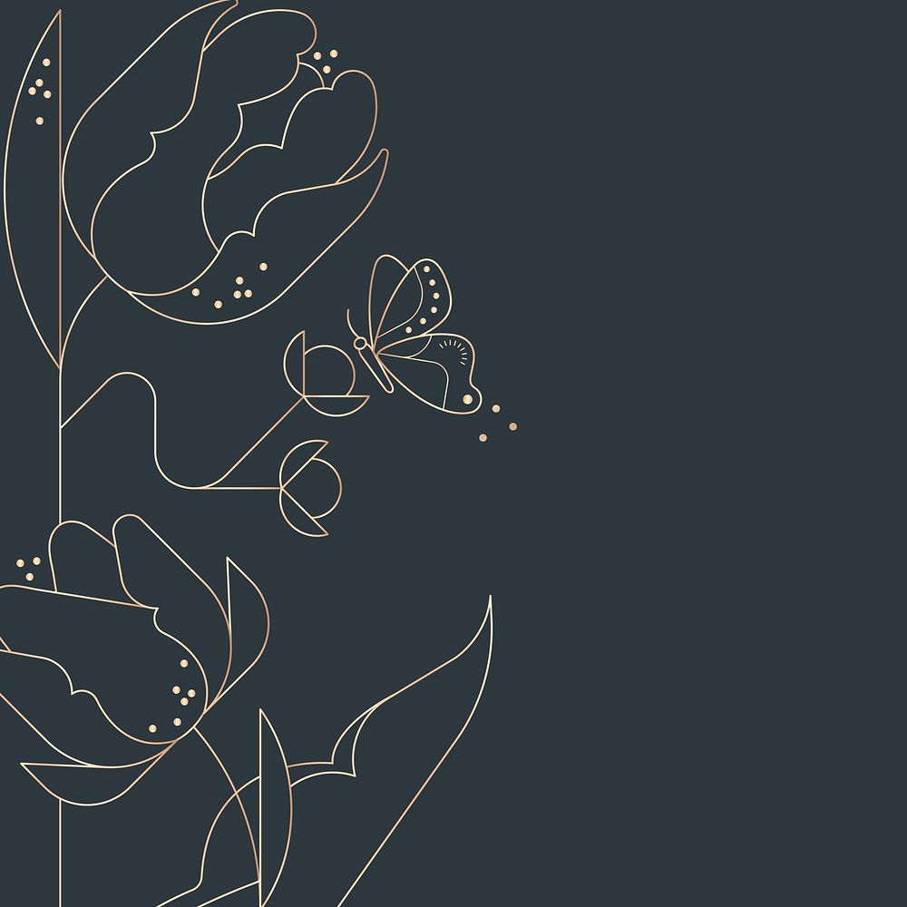 Aesthetic line art background, floral gold border design