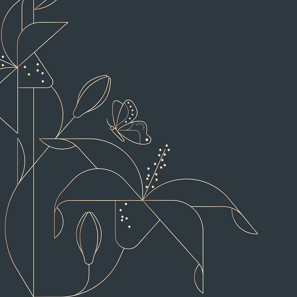 Lilies background, gold floral border design vector