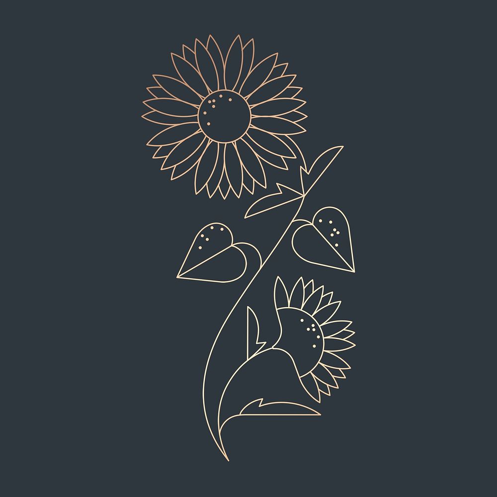 Geometric sunflower line art sticker design, floral illustration psd