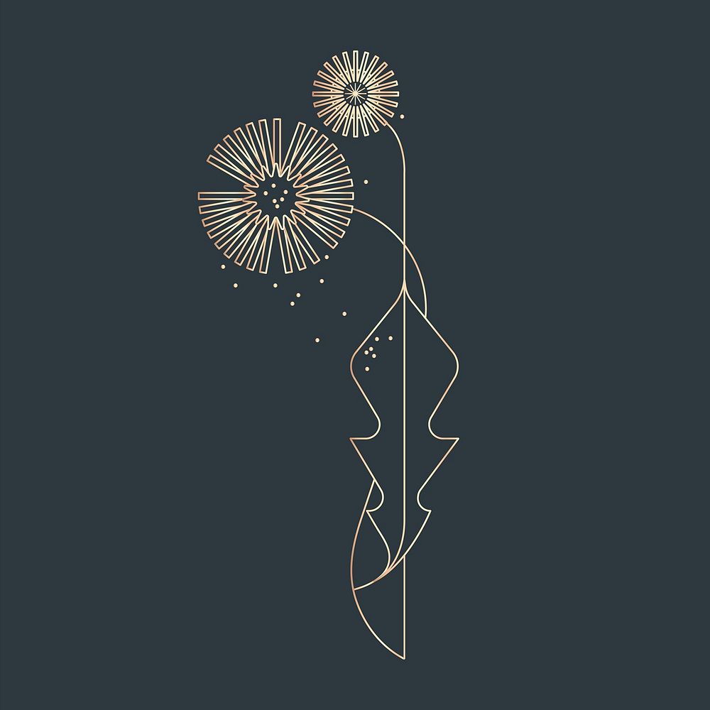 Botanical line art collage element, floral illustration