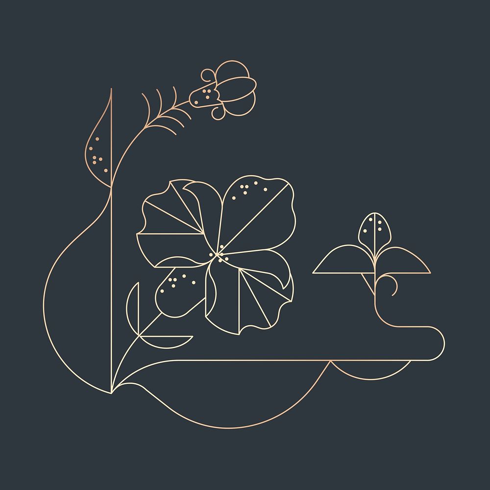 Gold flower, geometric line art design psd