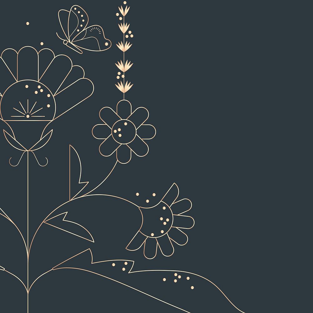Floral background, line art, botanical border design