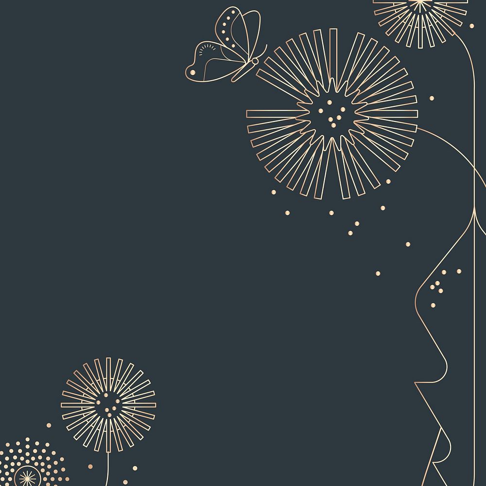 Dandelion nature graphic background, gold border line art design