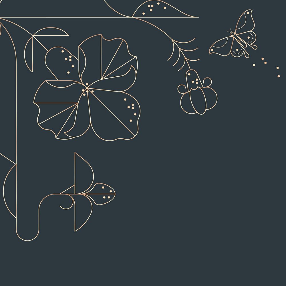 Irises nature graphic background, gold border line art design