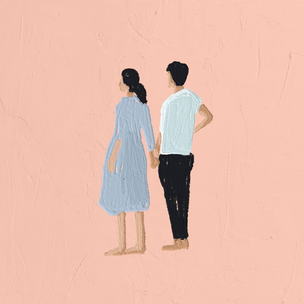 Couple paint brush sticker, exploration design, pastel pink background design psd