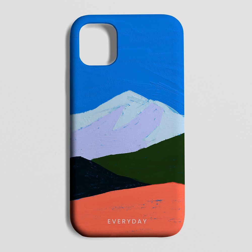 Aesthetic phone case mockup, mountain impressionist style design psd