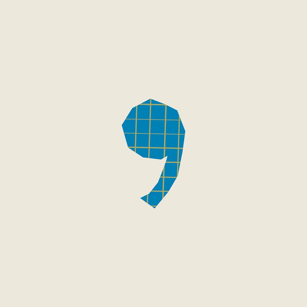 Blue gridded comma sticker, patterned symbol vector