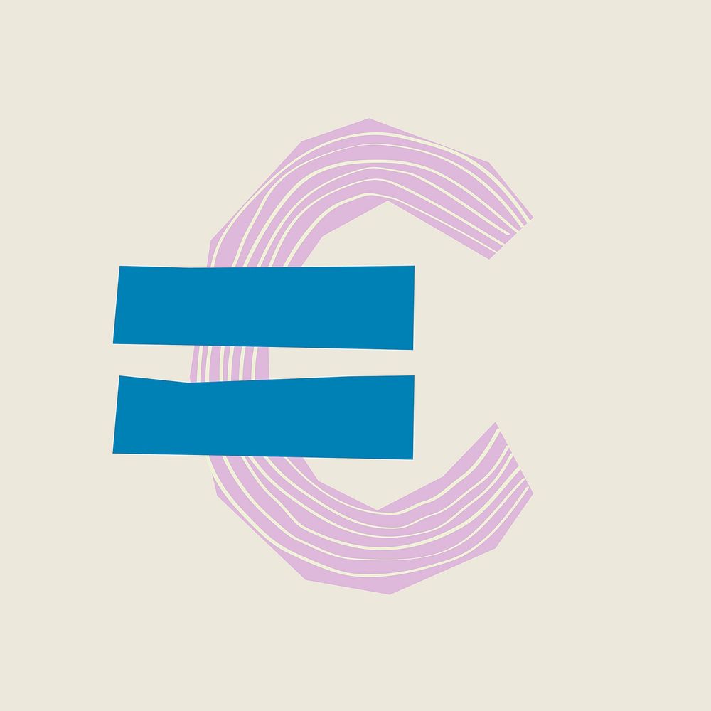 Quirky patterned euro currency symbol, collage element vector