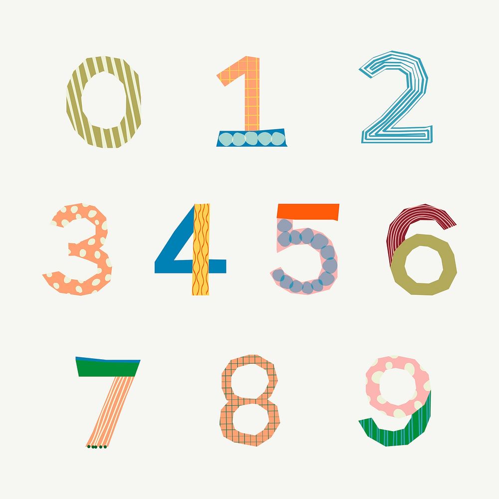Colorful numbers elements, patterned number vector