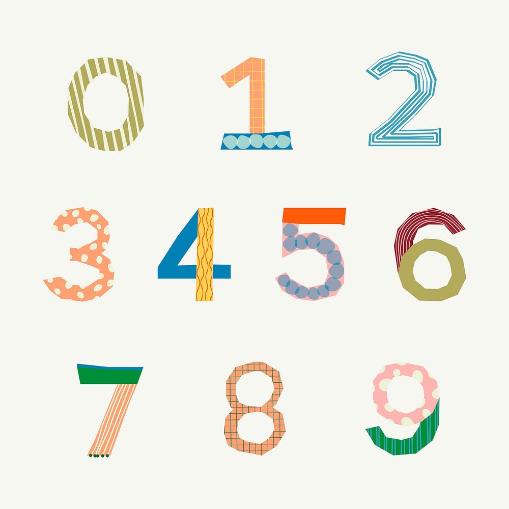 Colorful numbers elements, patterned number psd