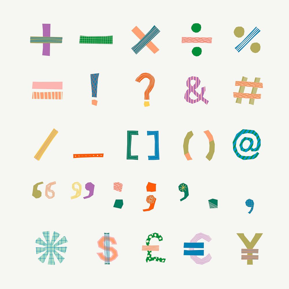 Patterned signs set, colorful symbols vector