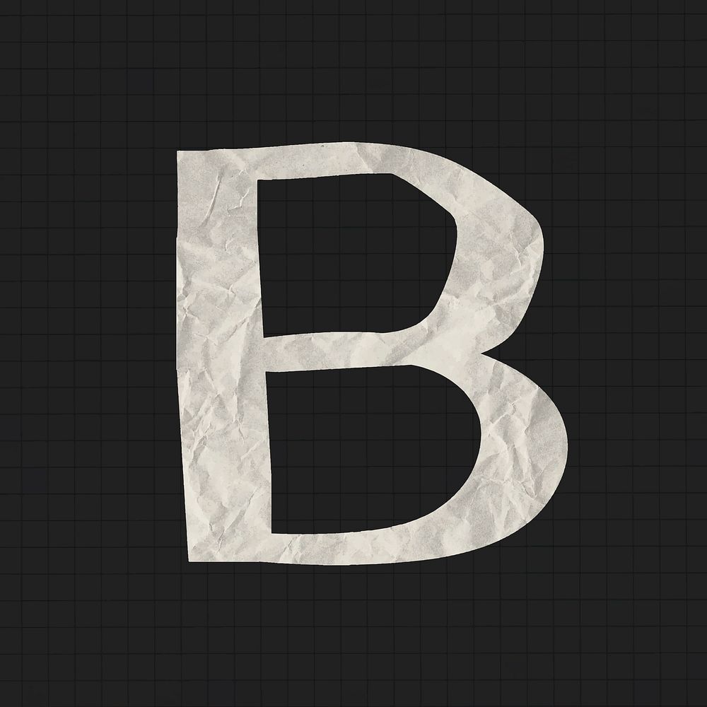 Capital B sticker, crumpled paper texture typography vector