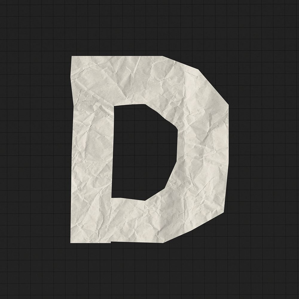 Capital D sticker, crumpled paper texture typography psd