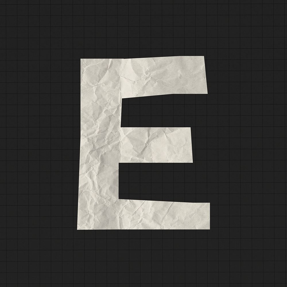 Capital E sticker, crumpled paper texture typography psd