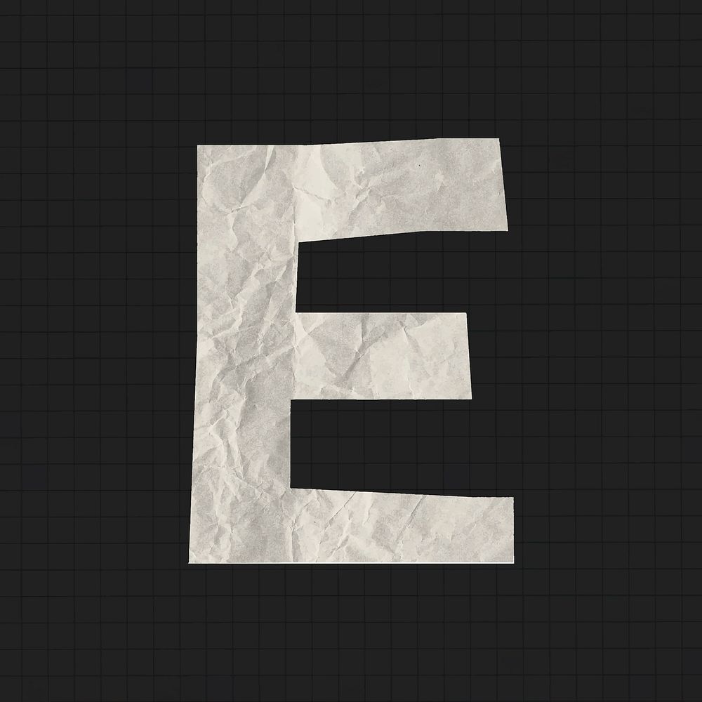 Capital E sticker, crumpled paper texture typography vector