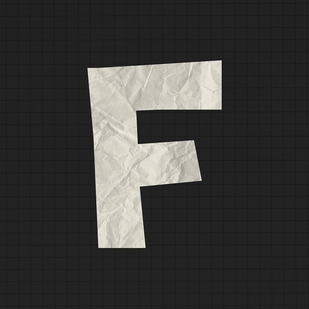 Capital F sticker, crumpled paper texture typography psd