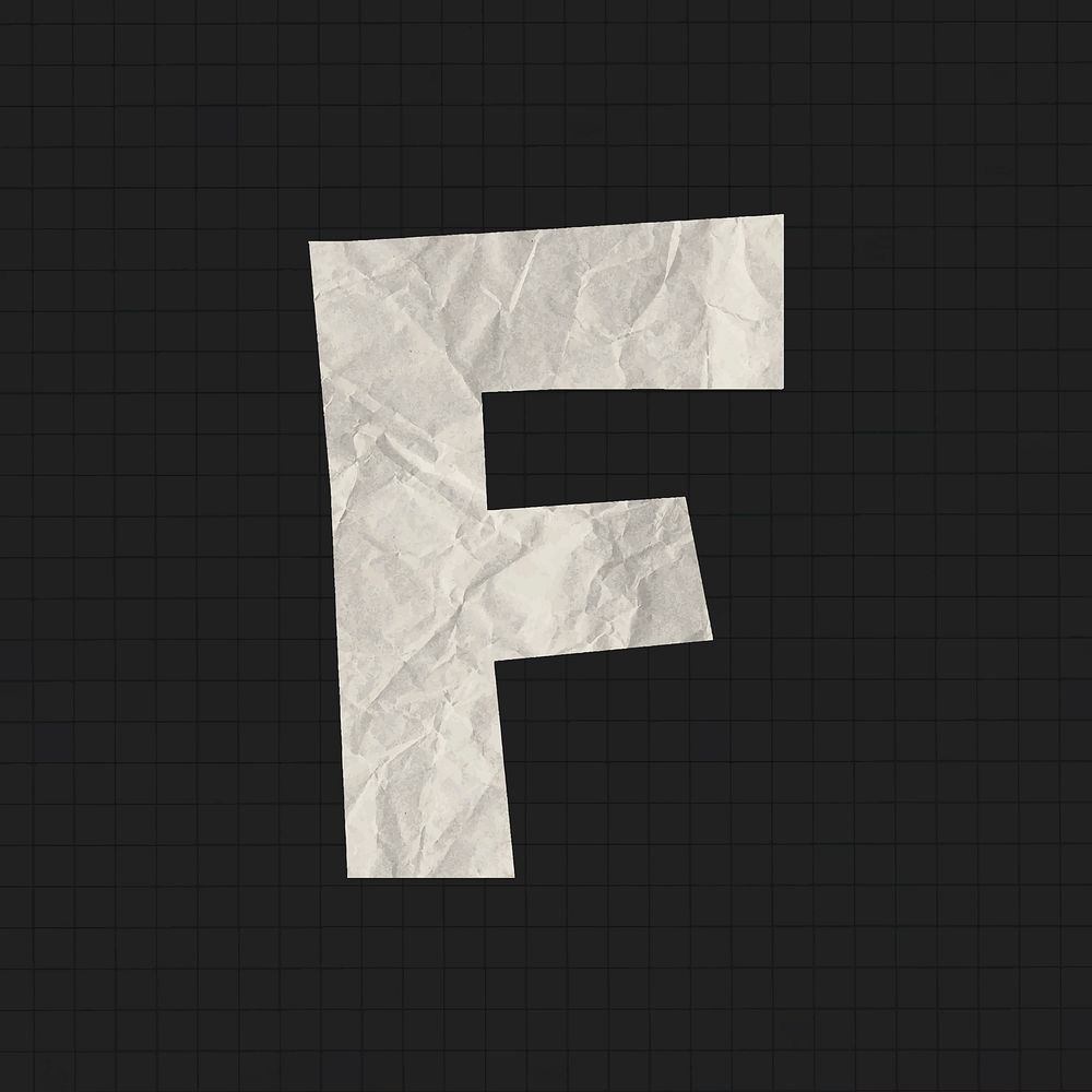 Capital F sticker, crumpled paper texture typography vector