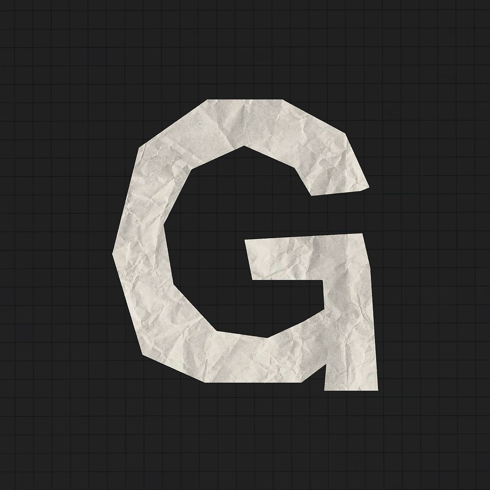 Capital G sticker, crumpled paper texture typography vector