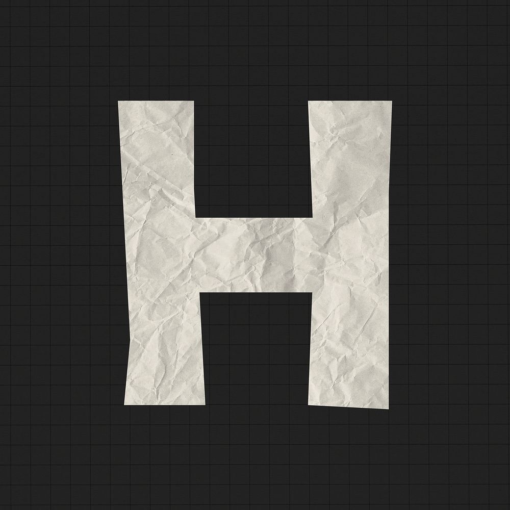Letter H sticker, crumpled paper texture typography psd